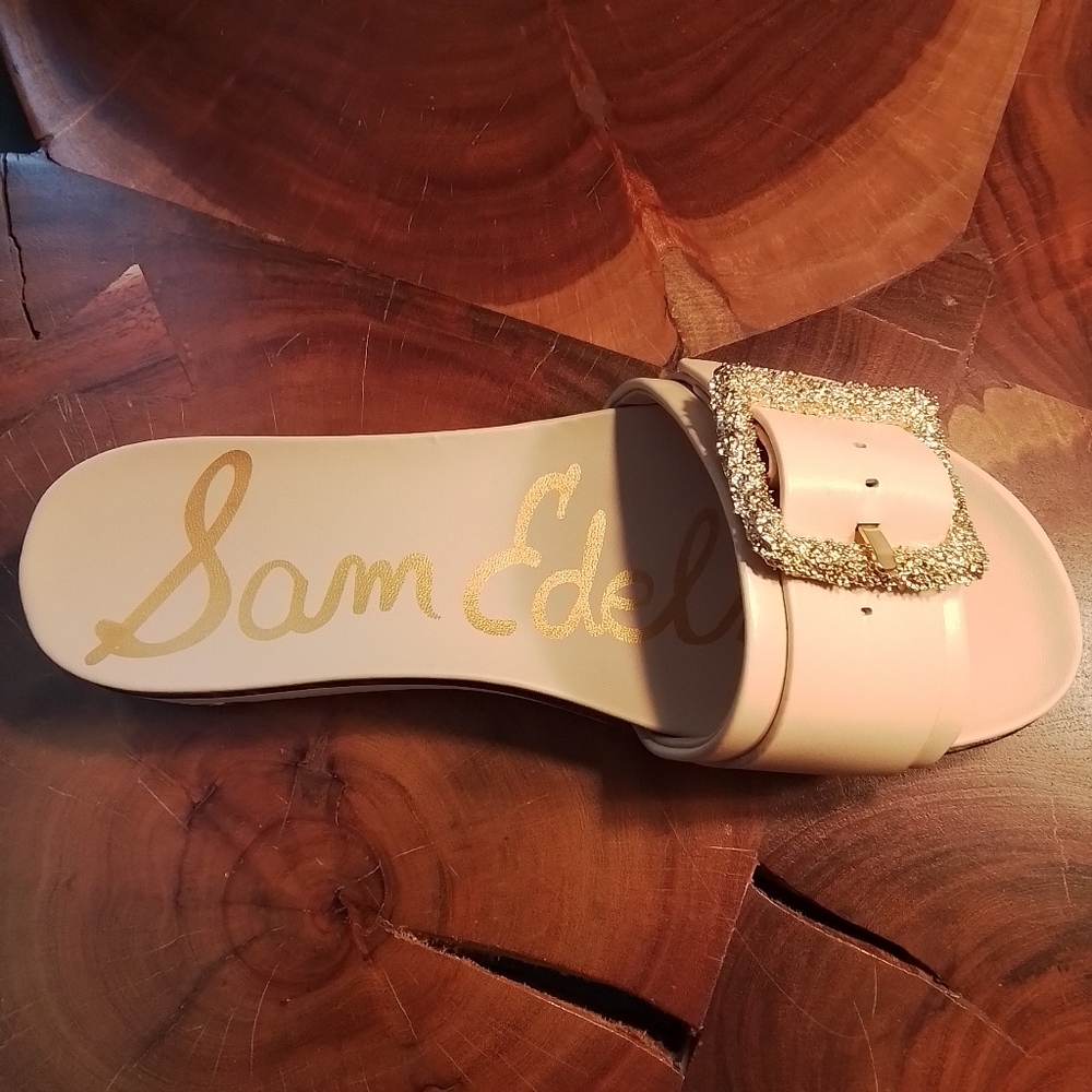 Sam Edelman Ariane 2 Leather Tan & Gold Slide Sandal - 9M - Picture 6 of 12